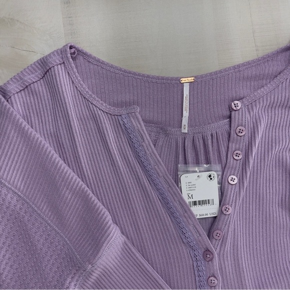 nwt FREE PEOPLE purple lilac waffle knit long sleeve oversized soft boho top M - Picture 5 of 6